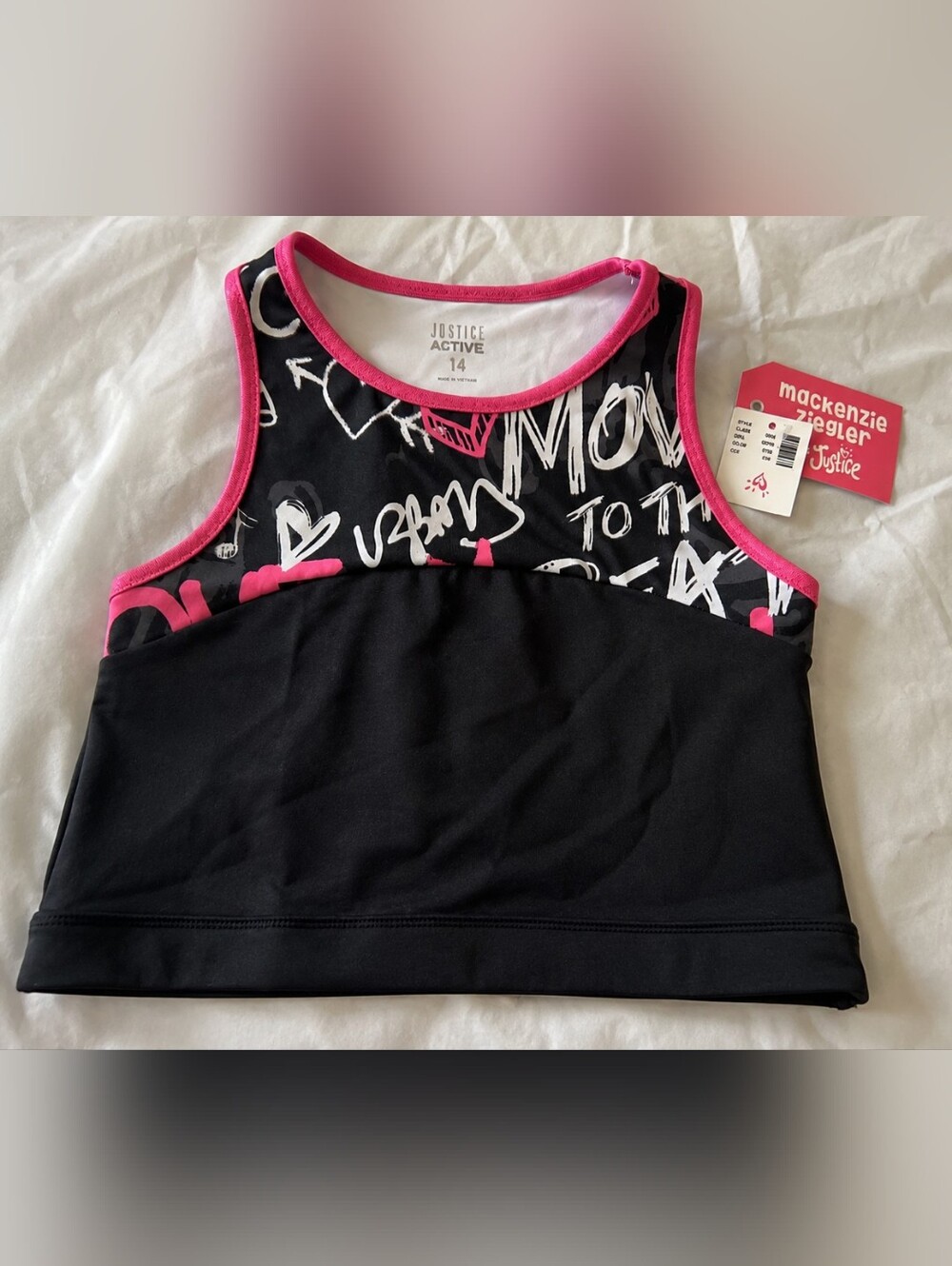 Justice Girl's Black & Hot Pink Graffiti-Print Sports Tank